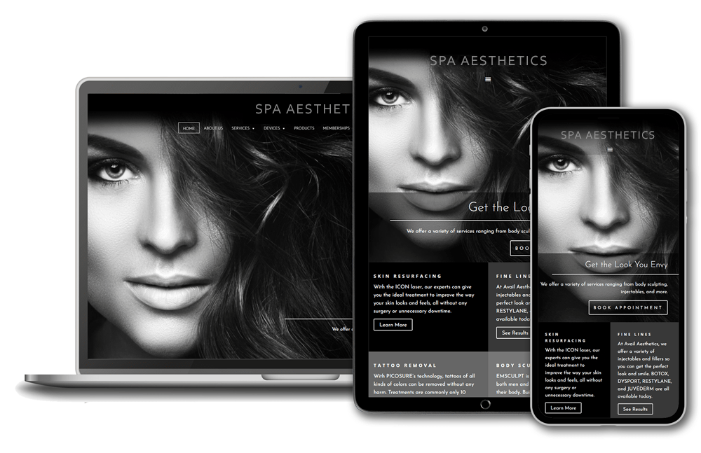 Responsive Design | Phone, tablet, and laptop display website in various sizes and scale